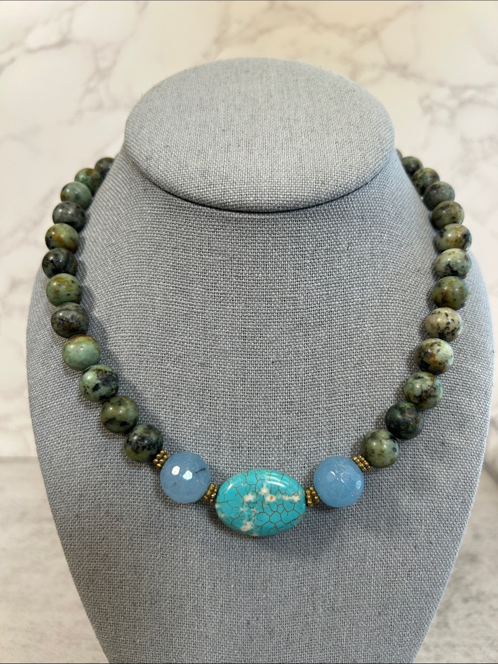 Handcrafted Green Jasper Stone Beaded Necklace - Designer Style